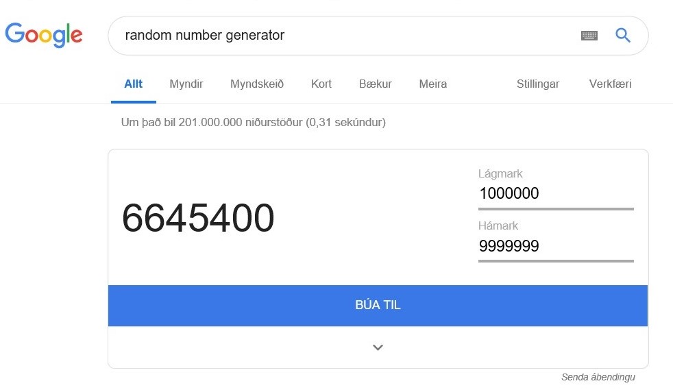 Random númer hjá Google